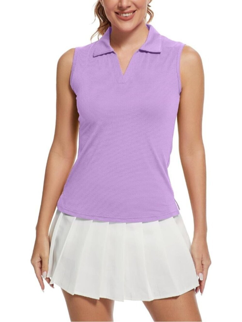 Women's Light Purple Sleeveless Golf Shirts Quickly Dry Tennis Polo Lightweight
